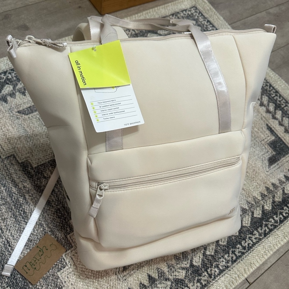 New Large Tote Backpack Travel Bag Faux Neoprene Cream All in Motion New Large - Picture 7 of 15